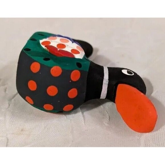 Handpainted Duck Wooden Carving Folk Art Decoy Miniature Colorful Figure Tiny - Picture 4 of 14